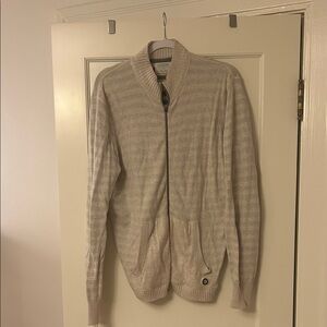 LinkSoul Beige Striped Zip-Up Sweater